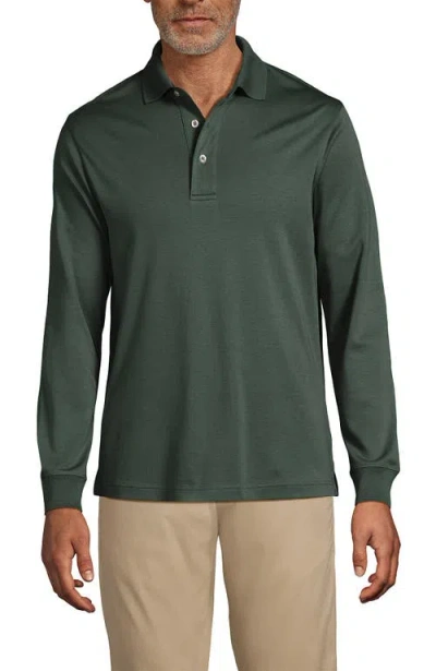 Lands' End Long Sleeve Cotton Supima Polo Shirt In Spruce