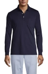 Lands' End Long Sleeve Cotton Supima Polo Shirt With Pocket In Blue