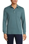 Lands' End Long Sleeve Cotton Supima Polo Shirt With Pocket In Green
