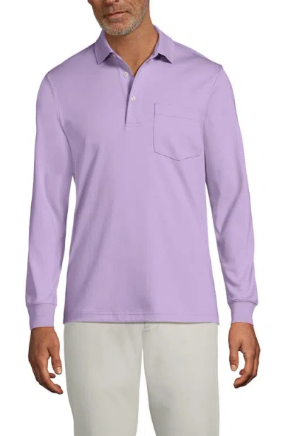 Lands' End Long Sleeve Cotton Supima Polo Shirt With Pocket In Purple