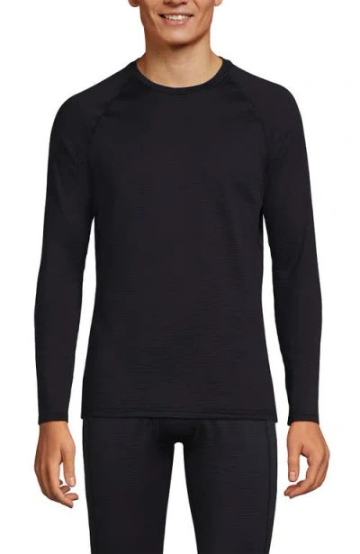 Lands' End Long Sleeve Crew Neck Expedition Thermaskin Long Underwear Top In Black