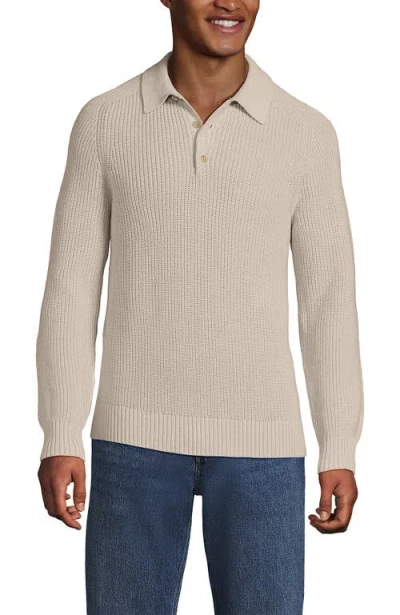 Lands' End Long Sleeve Drifter Polo Sweater In Neutral
