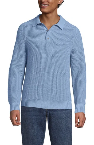 Lands' End Long Sleeve Drifter Polo Sweater In Blue