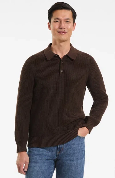 Lands' End Long Sleeve Drifter Polo Sweater In Brown