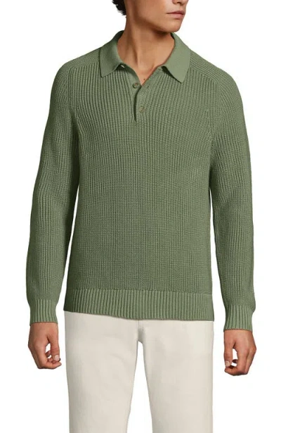 Lands' End Long Sleeve Drifter Polo Sweater In Green