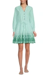 Lands' End Long Sleeve Eyelet Mini Popover Dress In Vibrant Clover Stripe Eyelet