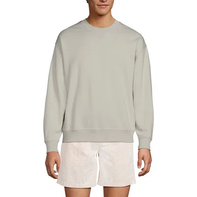 Lands' End Long Sleeve French Terry Vintage Wash Crewneck Sweatshirt In Light Stone