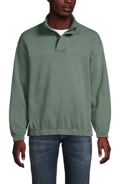 Lands' End Long Sleeve French Terry Vintage Wash Quarter Zip In Lily Pad Green