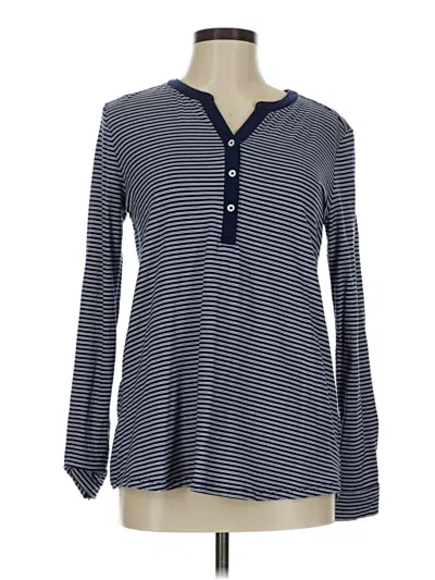 Pre-owned Lands' End Long Sleeve Henley Shirt In Blue