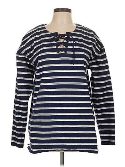 Pre-owned Lands' End Long Sleeve Henley Shirt In Blue