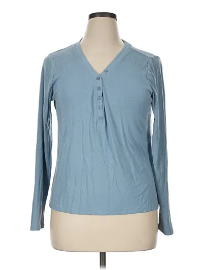 Pre-owned Lands' End Long Sleeve Henley Shirt In Blue