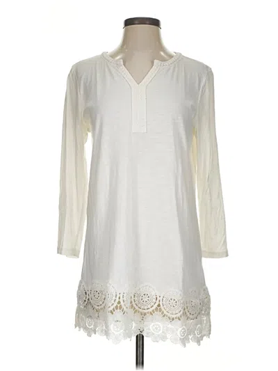 Pre-owned Lands' End Long Sleeve Henley Shirt In Ivory