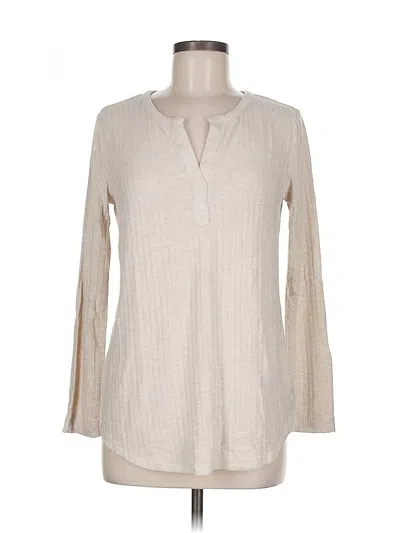 Pre-owned Lands' End Long Sleeve Henley Shirt In White