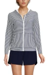 Lands' End Long Sleeve Hooded Full Zip Upf 50 Rash Guard In Deep Sea Navy Mini Stripe