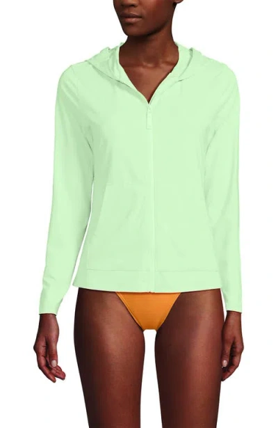 Lands' End Long Sleeve Hooded Full Zip Upf 50 Rash Guard In Green