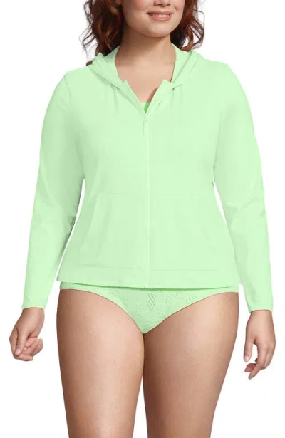 Lands' End Long Sleeve Hooded Full Zip Upf 50 Rash Guard In Icy Mint Green