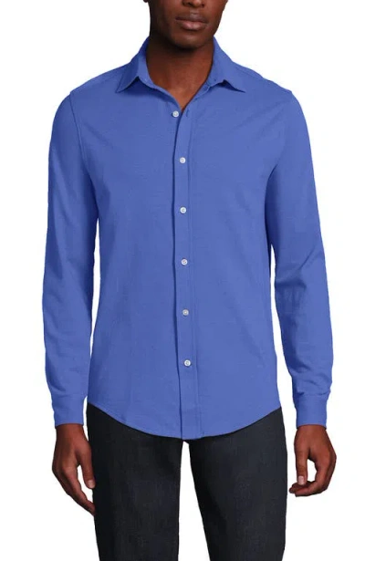 Lands' End Long Sleeve Knit Oxford Shirt In Blue
