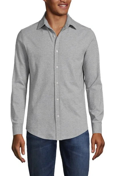 Lands' End Long Sleeve Knit Oxford Shirt In Gray
