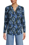 Lands' End Long Sleeve Lightweight Jersey Notch Neck Tunic Top In Blue