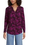 Lands' End Long Sleeve Lightweight Jersey Notch Neck Tunic Top In Purple