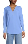 Lands' End Long Sleeve Lightweight Jersey Notch Neck Tunic Top In Blue