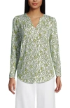 Lands' End Long Sleeve Lightweight Jersey Notch Neck Tunic Top In Green
