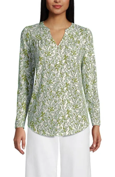 Lands' End Long Sleeve Lightweight Jersey Notch Neck Tunic Top In Green