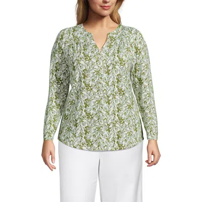 Lands' End Long Sleeve Lightweight Jersey Notch Neck Tunic Top In Green