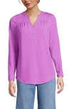 Lands' End Long Sleeve Lightweight Jersey Notch Neck Tunic Top In Purple