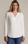 Lands' End Long Sleeve Lightweight Jersey Notch Neck Tunic Top In White