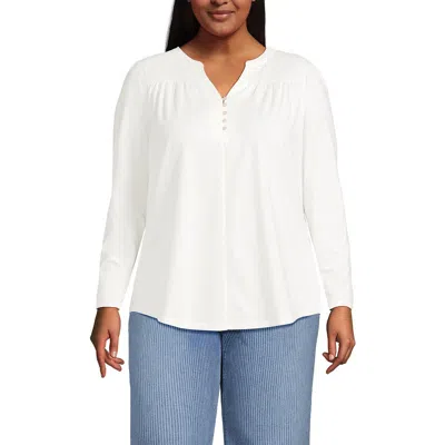 Lands' End Long Sleeve Lightweight Jersey Notch Neck Tunic Top In White