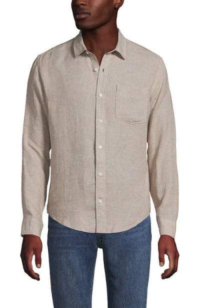 Lands' End Long Sleeve Linen Shirt In Gray