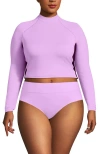 Lands' End Long Sleeve Mock Neck Cropped Upf 50 Sun Protection Rash Guard