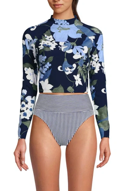 LANDS' END LANDS' END LONG SLEEVE MOCK NECK CROPPED UPF 50 SUN PROTECTION RASH GUARD