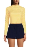 Lands' End Long Sleeve Mock Neck Cropped Upf 50 Sun Protection Rash Guard In Sweet Mango Mini Stripe