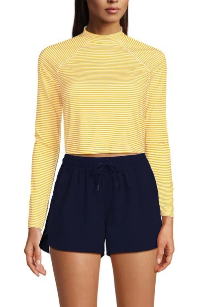 Lands' End Long Sleeve Mock Neck Cropped Upf 50 Sun Protection Rash Guard In Sweet Mango Mini Stripe
