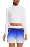 Lands' End Long Sleeve Mock Neck Cropped Upf 50 Sun Protection Rash Guard In White
