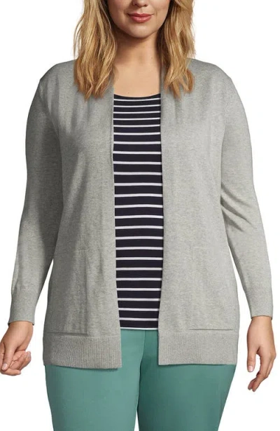 Lands' End Plus Size Long Sleeve Open Long Cardigan Sweater In Gray Heather