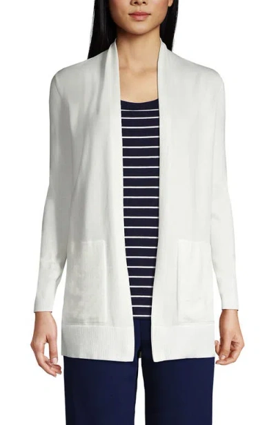 Lands' End Long Sleeve Open Long Cardigan Sweater In Ivory