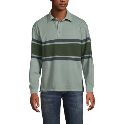 Lands' End Long Sleeve Overdye Rugby Shirt In Lily Pad/green Placed Stripe