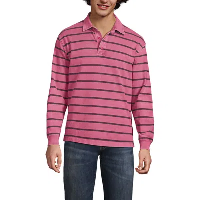 Lands' End Long Sleeve Overdye Rugby Shirt In Red/gray Stripe