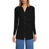 Lands' End Long Sleeve Polished Rib Button Through Tunic Shirt In Black