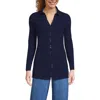 Lands' End Long Sleeve Polished Rib Button Through Tunic Shirt In Deep Sea Navy