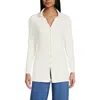 Lands' End Long Sleeve Polished Rib Button Through Tunic Shirt In Ivory