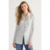 Lands' End Long Sleeve Polished Rib Button Through Tunic Shirt In Soft Light Gray Heather