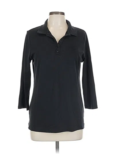 Pre-owned Lands' End Long Sleeve Polo Shirt In Black