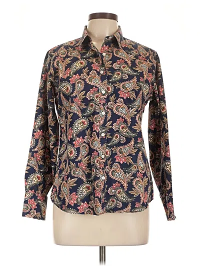 Pre-owned Lands' End Long Sleeve Polo Shirt In Brown