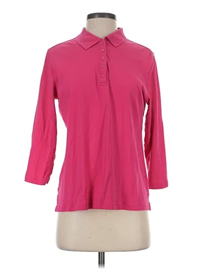 Pre-owned Lands' End Long Sleeve Polo Shirt In Pink