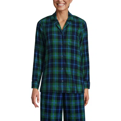 Lands' End Long Sleeve Print Flannel Pajama Top In Green
