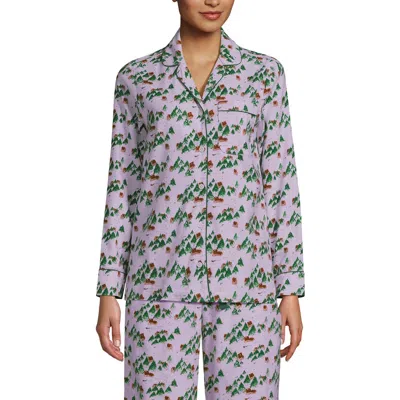 Lands' End Long Sleeve Print Flannel Pajama Top In Purple
